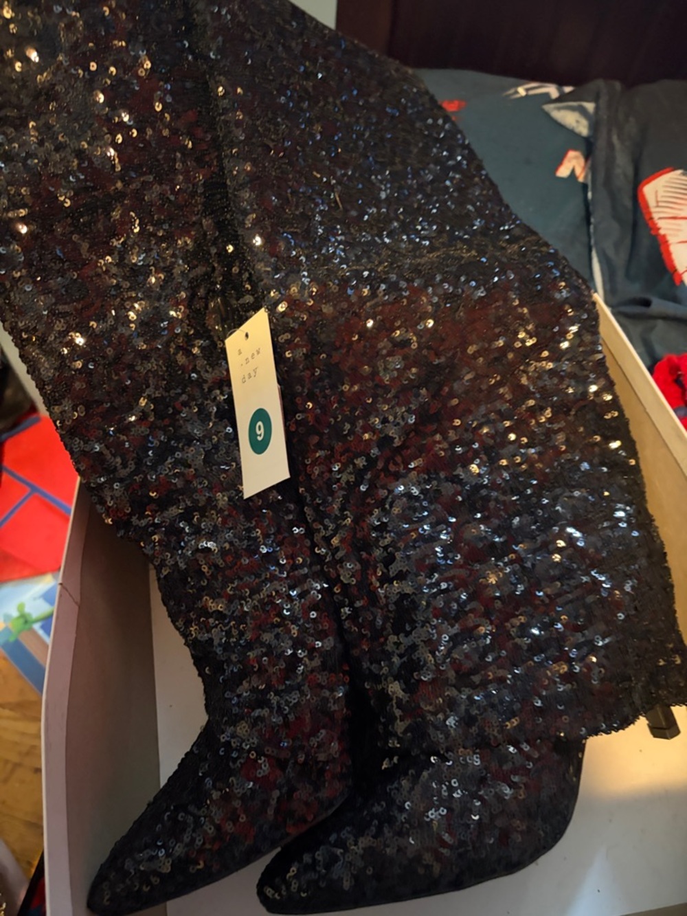 a new day Black Sequin Heeled Boots